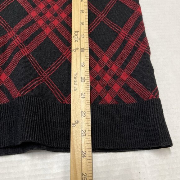 Anne Klein Sweater Jacket M Red Plaid Black Faux Fur Collar Full Zip Cardigan - Picture 11 of 13